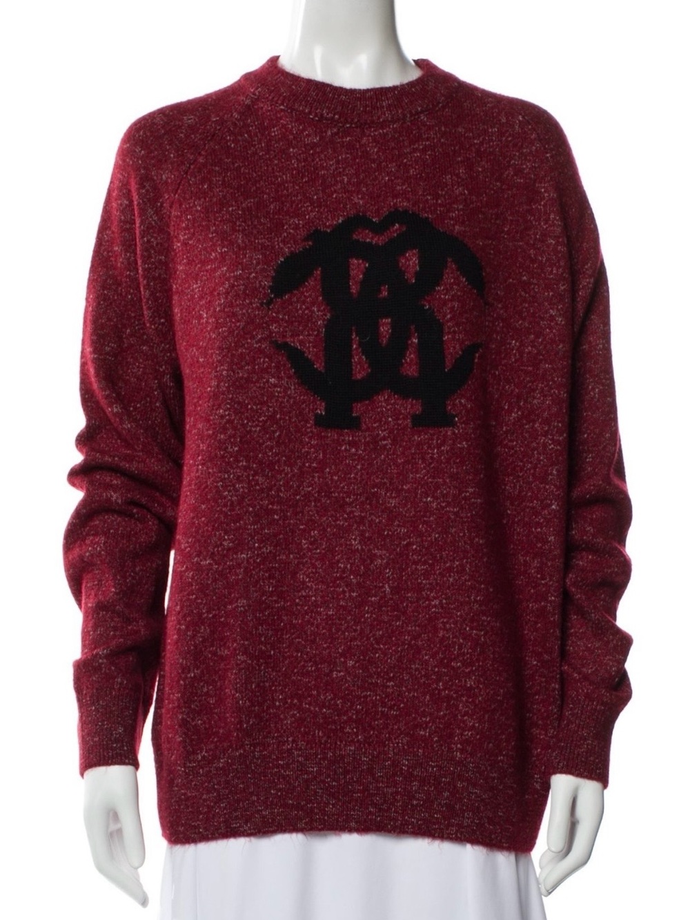 Roberto Cavalli Burgundy Crewneck Sweater with Black Logo - Picture 1 of 3